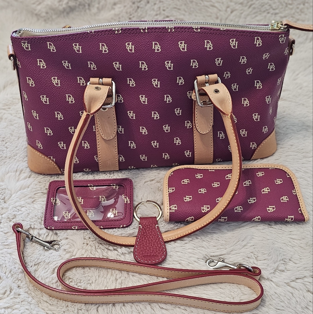 Dooney & Bourke Maroon Pebble Shoulder Bag Hand Bag Satchel Set